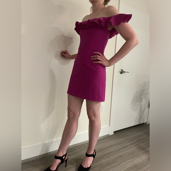 French Connection Pink Mini Dress with Off-the-Shoulder Ruffle Sleeves - Picture 2 of 4